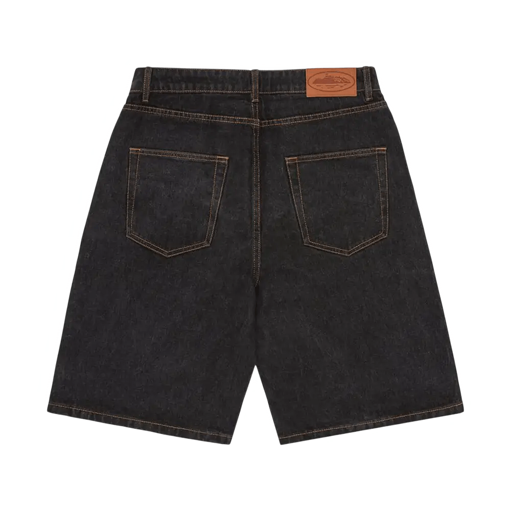 Corteiz Alcatraz Baggy Jean Shorts Washed Black