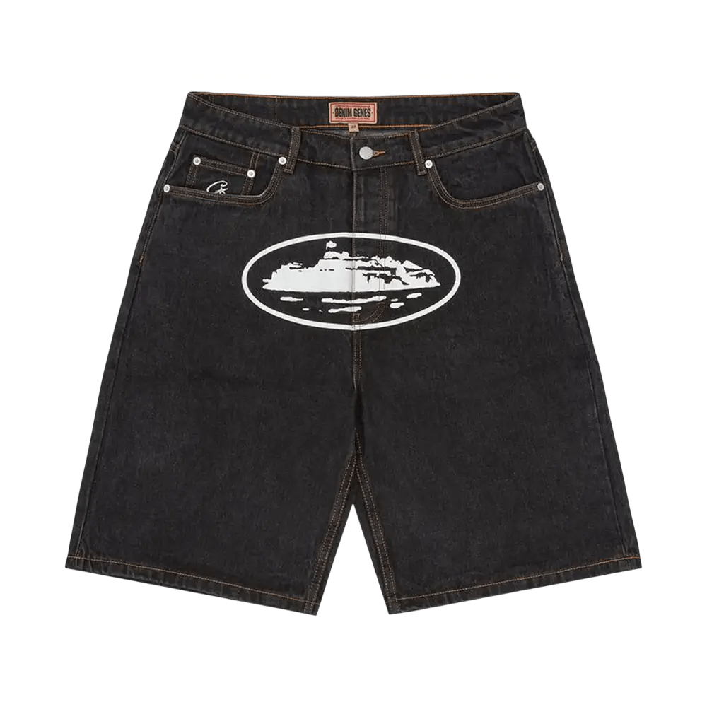 Corteiz Alcatraz Baggy Jean Shorts Washed Black