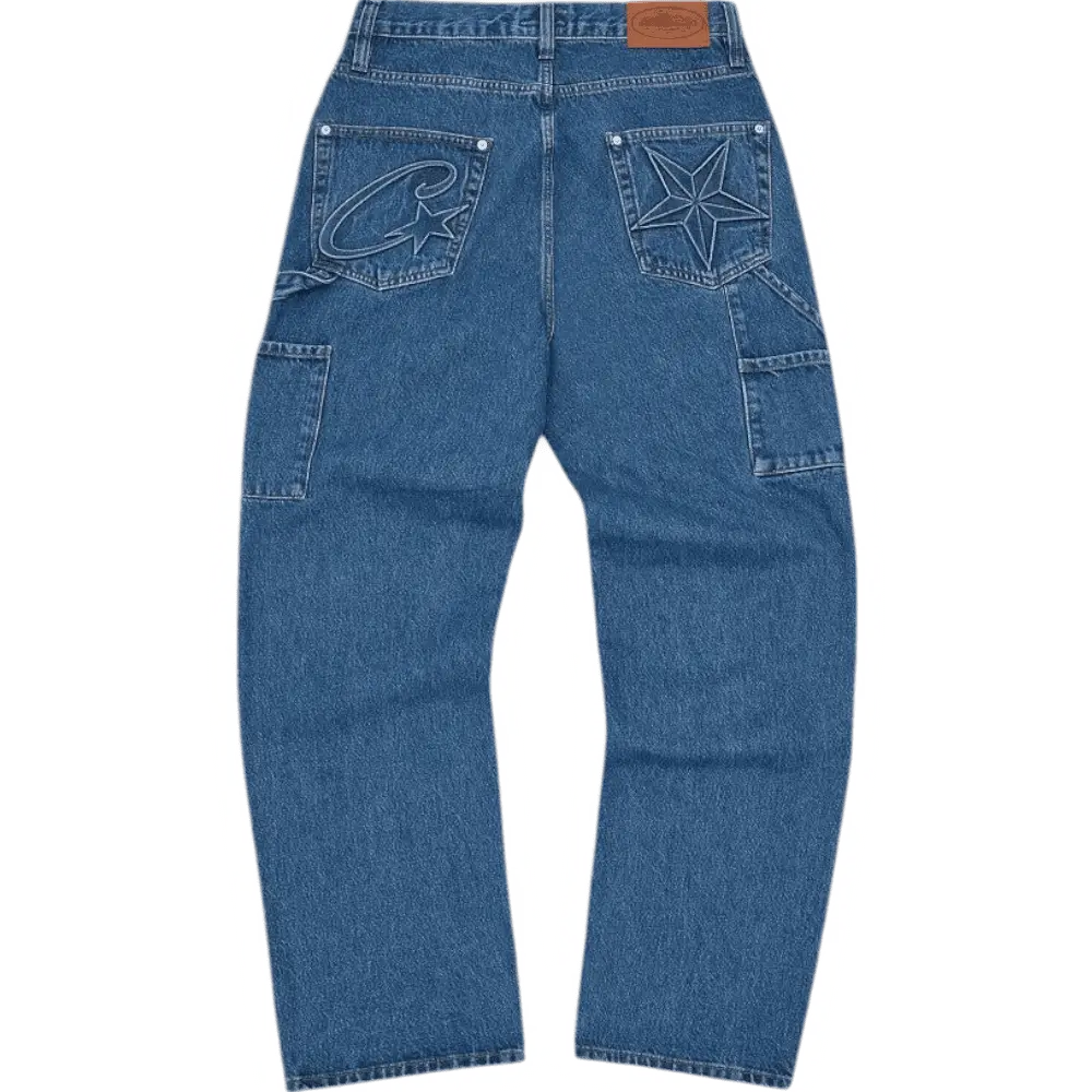 Corteiz Embossed C-Star Denim Work Pant Blue