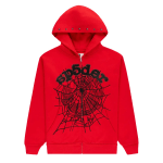 Sp5der OG Web Studded Zip Hoodie Red