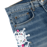 Sp5der Web Stone Denim Shorts Light Blue Wash